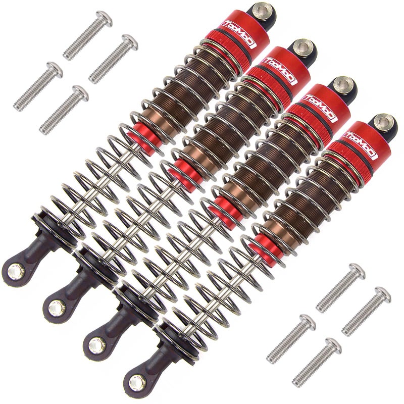 TOOMOD 1/10 90mm RC Oil filled Shock Absorbers kit for Tamiya Bullhead SuperClod Buster TRX4 Axial SCX10 D90 Crawler Car Truck Car Upgrades Replace Parts (Red) - Image 1